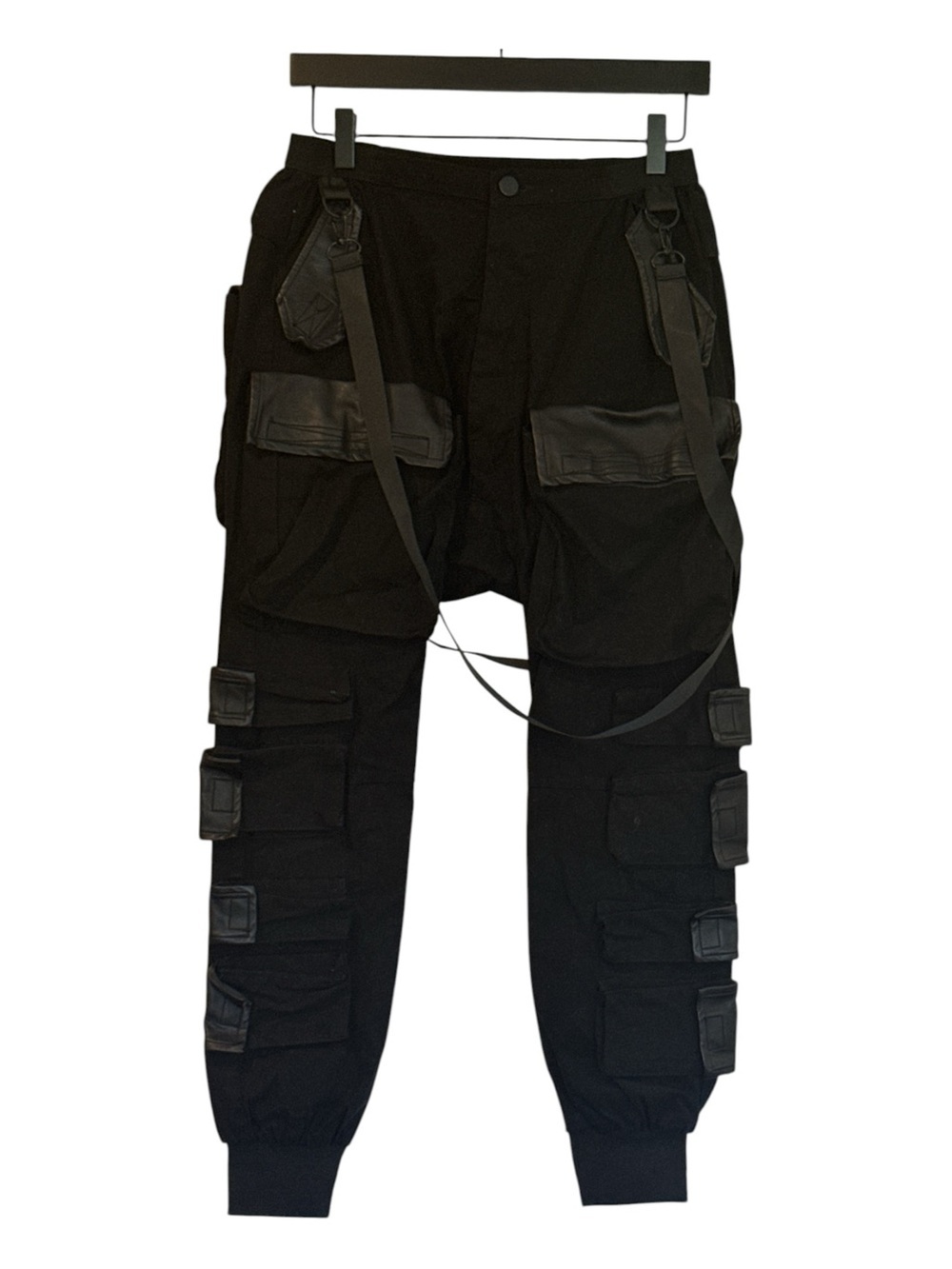 Dolls Kill Club Exx Black Cyber Cargo Jogger Pants w/ Detachable Straps Size S